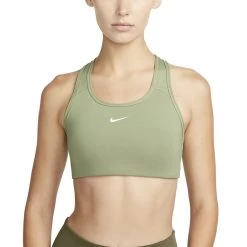 Nike Swoosh Sport-BH Damen Olive Weiß