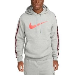 Nike Sportswear Repeat Fleece-Hoodie Herren Grau Schwarz Crimson