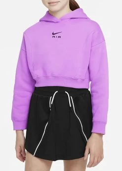 Nike Air French Terry-Hoodie Im Crop-Design Kinder Rush Fuchsia Schwarz