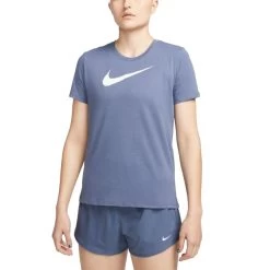 Nike Dri-FIT Swoosh T-Shirt Damen Diffused Blau Weiß