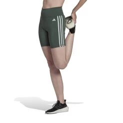 Adidas Training Essentials 3-Streifen High-Waisted Kurze Tights Damen Dunkelgrün Weiß -Sportbekleidung Geschäft HC8949 2