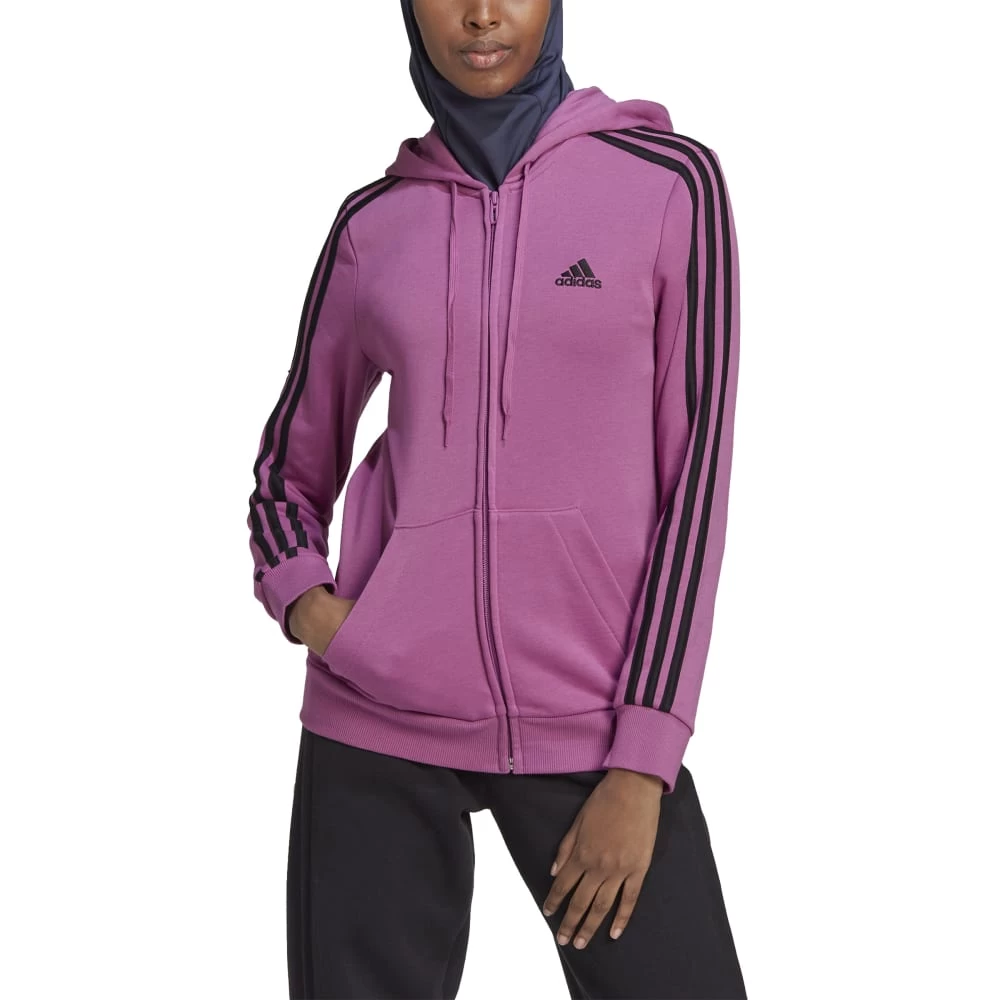 Adidas Essentials French Terry 3-Streifen Kapuzenjacke Damen Lila 4 Adidas Essentials French Terry 3-Streifen Kapuzenjacke Damen Lila – Bild 2