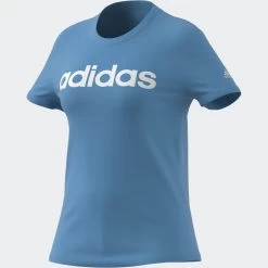 Adidas Essentials Slim Logo T-Shirt Damen Blau Weiß
