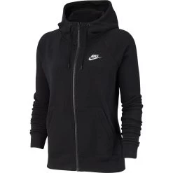 Nike Damen Sportswear Essential Fleece Jacke Schwarz Weiß