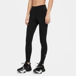 Nike Dri-FIT One Leggings Mit Mittelhohem Bund Damen Schwarz Weiß