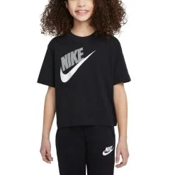 Nike Sportswear Essential Lockeres Tanz-T-Shirt Mädchen Schwarz Weiß